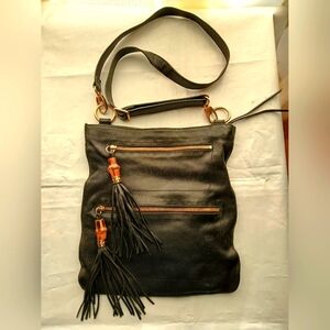 Black Crossbody Bag with Tassels
